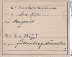 Etiketten zu Aragonit (NHMW-MIN-Aa936)